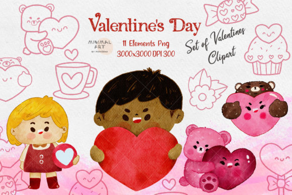 11Valentine Day Clipart PNG Watercolor and Illustrations