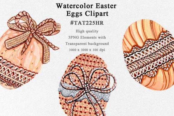 3 Wood Easter Eggs Watercolor Clipart and Illustrations