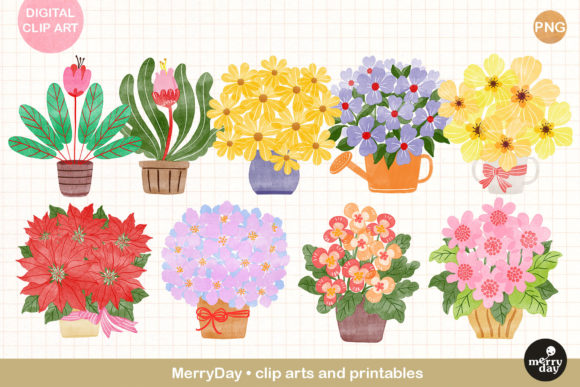 9 Watercolor Flower Pot Illustration