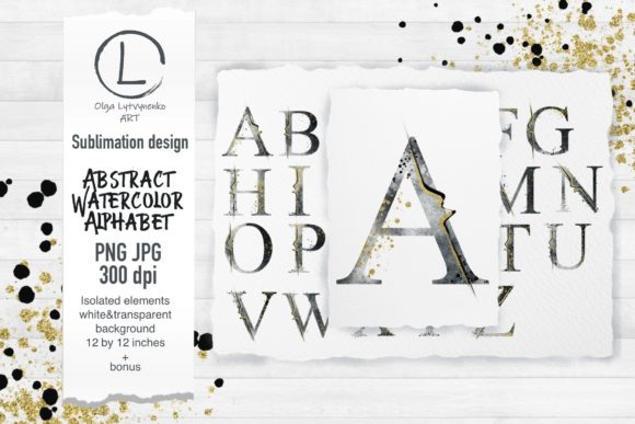 Abstract Watercolor Alphabet and Illustrations