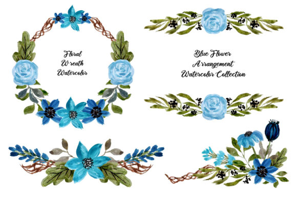 Blue Flower Arrangement Watercolor Illustrations