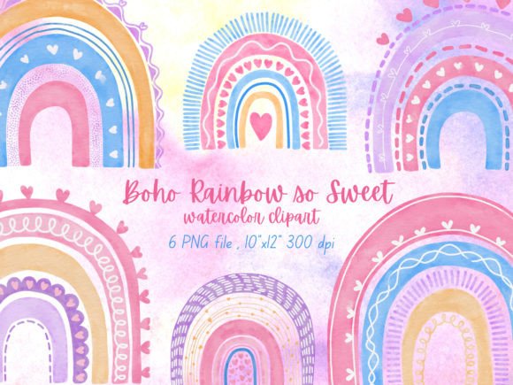 Boho Rainbow so Sweet Watercolor Clipart & Illustrations