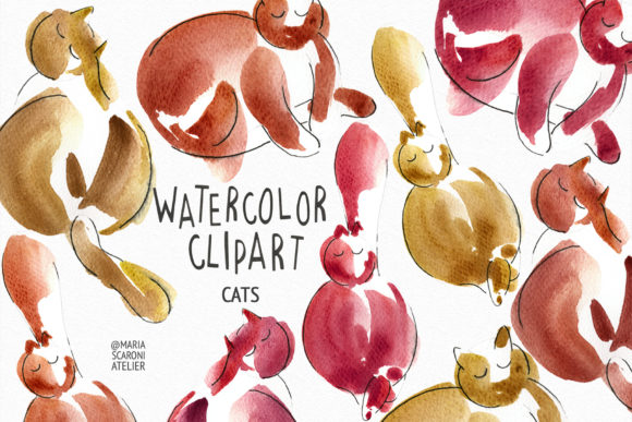 Cats Watercolor Clipart and Illustrations