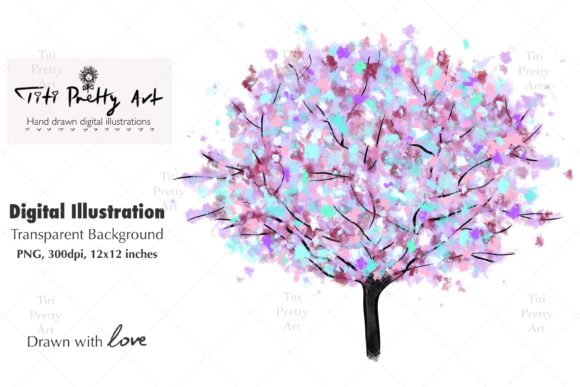 Colourful Watercolor Tree PNG, Illustrations