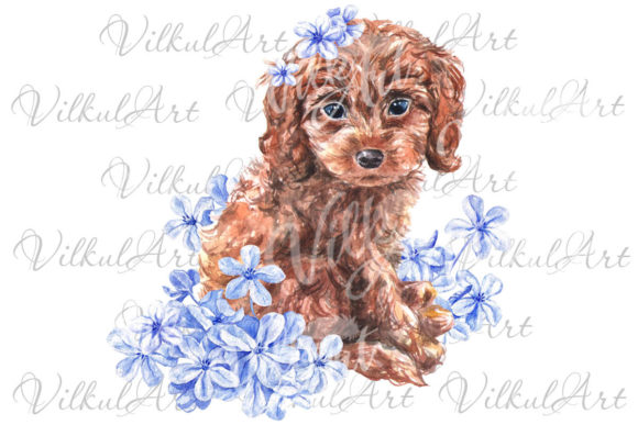 Cute Watercolor Puppy Floral