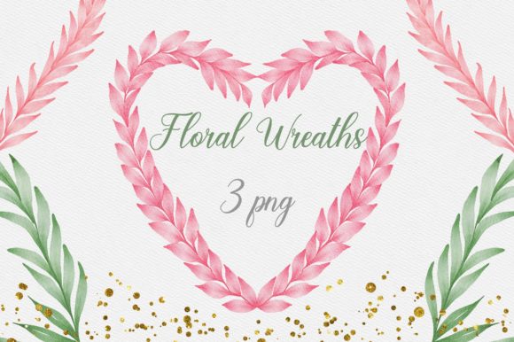 Floral Heart Wreaths Watercolor Clipart and Illustrations