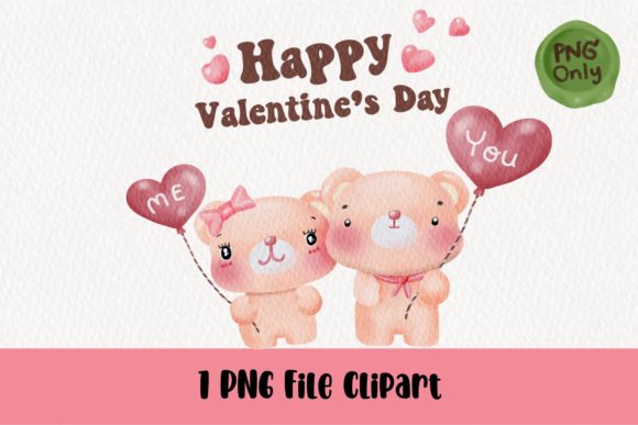 Happy Valentine Bear Watercolor Clipart