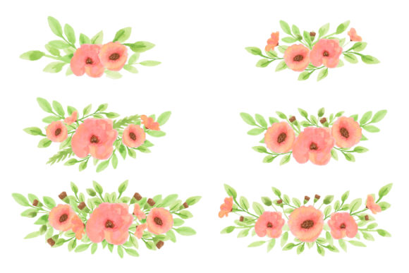 Poppy Flowers Arrangement Watercolor Illustrations