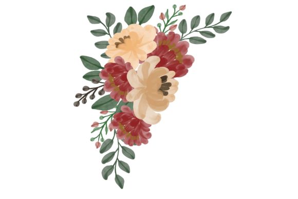 Set of Red Watercolor Floral Frame Illustrations