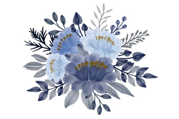 Set Purple Watercolor Floral Frame Illustrations