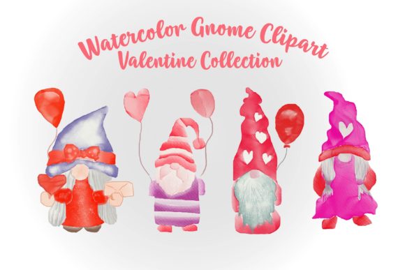 Valentine Watercolor Gnome Clipart and Illustrations