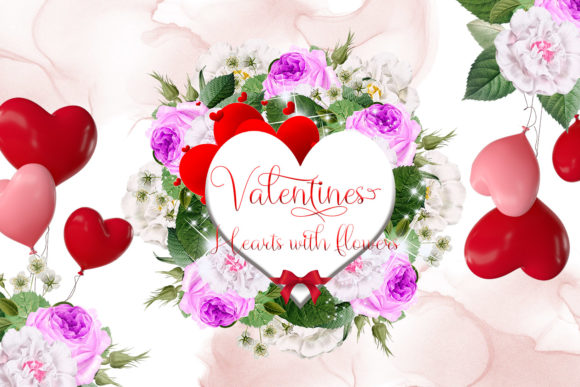 Valentines Hearts with Watercolor Flower