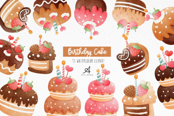 Watercolor Birthday Cake Clipart