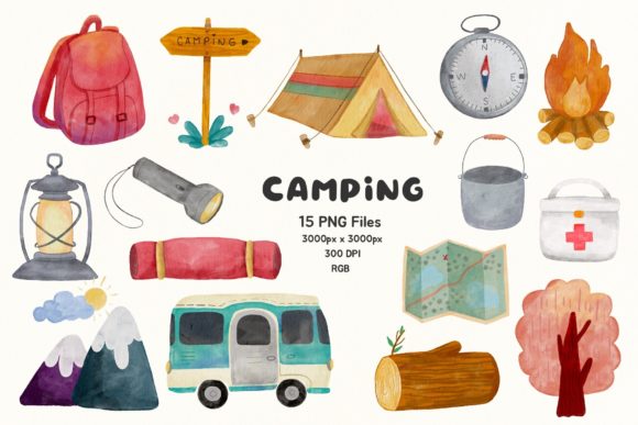 Watercolor Camping Illustrations