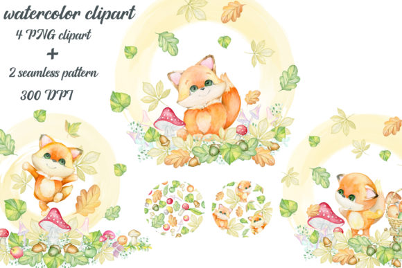 Watercolor Clipart. Cute Fox Clip Art, Illustrations