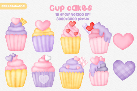 Watercolor Cupcake Clipart Bundle and Illustrations