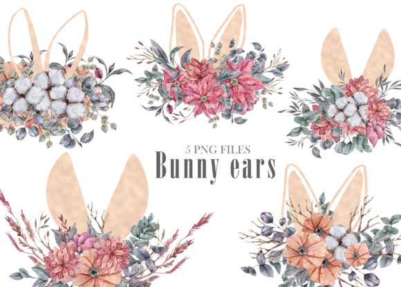 Watercolor Easter Bunny Ears Clipart and Illustrations