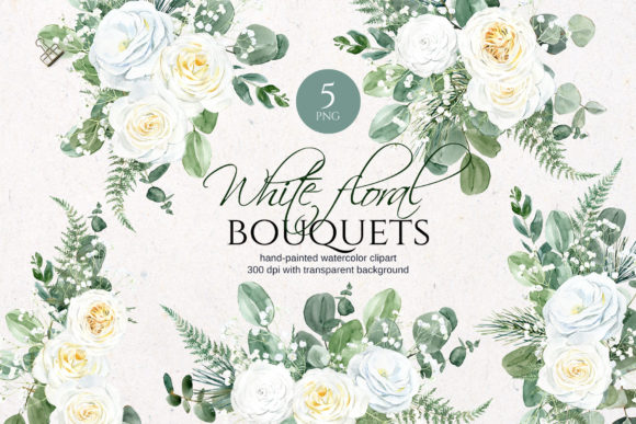 Watercolor Floral Bouquets with Roses Illustrations