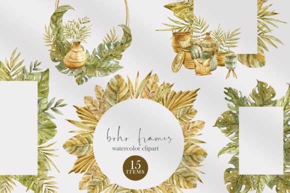 Watercolor Floral Frames Clipart. Weddin Illustrations