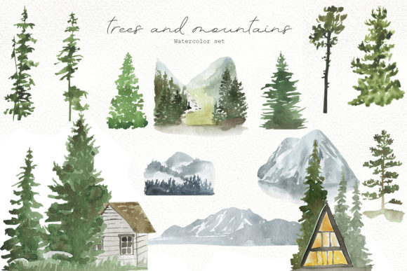 Watercolor Forest Trees