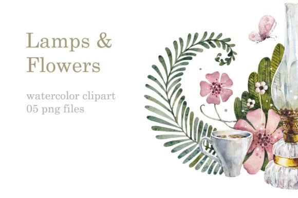 Watercolor Lamps and Flowers Illustrations