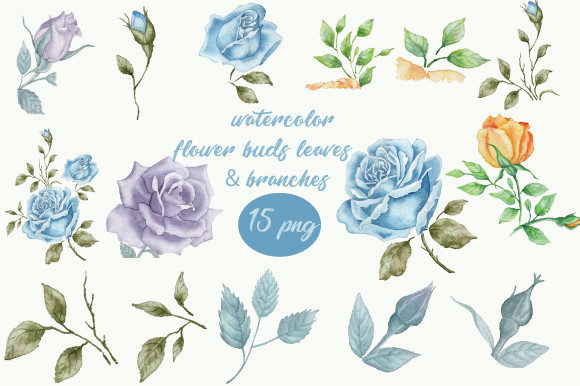 Watercolor Leaf Branch Buds Bundle, 600 Illustrations