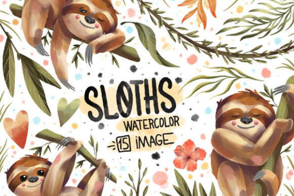 Watercolor Little Sloth Clipart