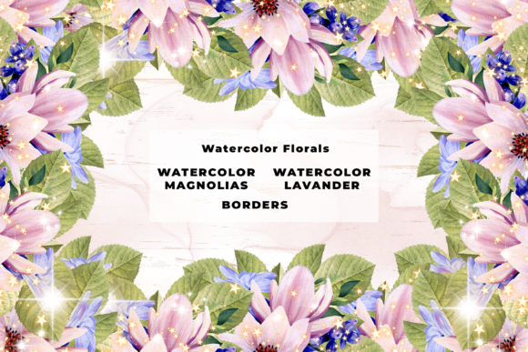 Watercolor Magnolia and Lavender Borders Illustrations