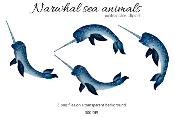Watercolor Narwhal Illustration