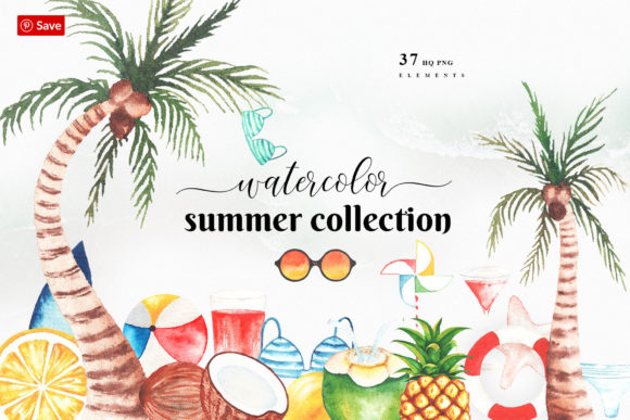 Watercolor Summer Tropical Clip Art and Illustrations