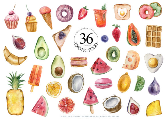 Watercolor Tropical Fruits Clipart and Illustrations