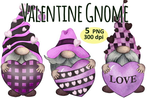 Watercolor Valentines Gnome Clipart and Illustrations