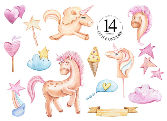Watercolor Valentines Unicorns Clipart and Illustrations