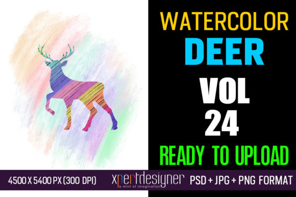 Watercolor Vol - 24 Deer Illustrations