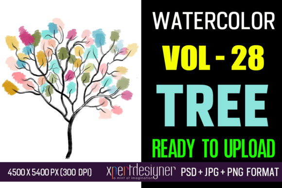 Watercolor Vol - 28 Colorful Tree Illustrations