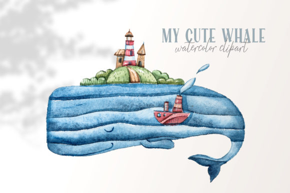 Watercolor Whale Clipart-png File and Illustrations