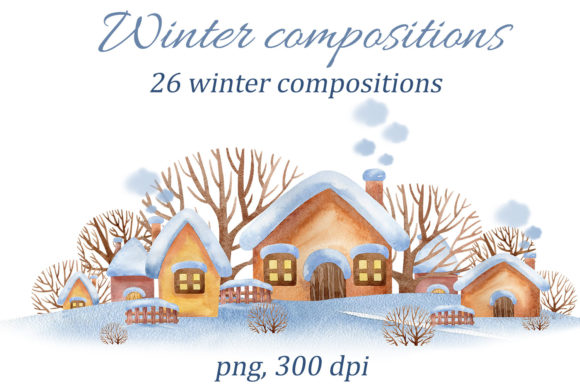 Watercolor Winter Compositions and Illustrations