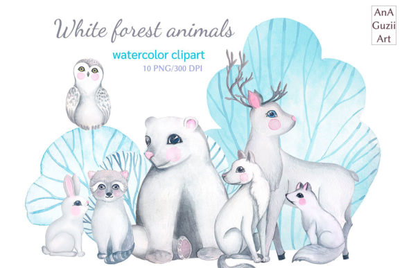 Watercolor Winter Cute Animal Clipart and Illustrations