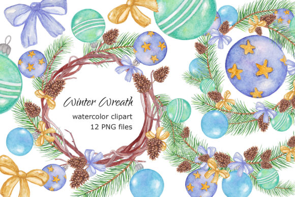 Watercolor Winter Wreath Clipart and Illustrations