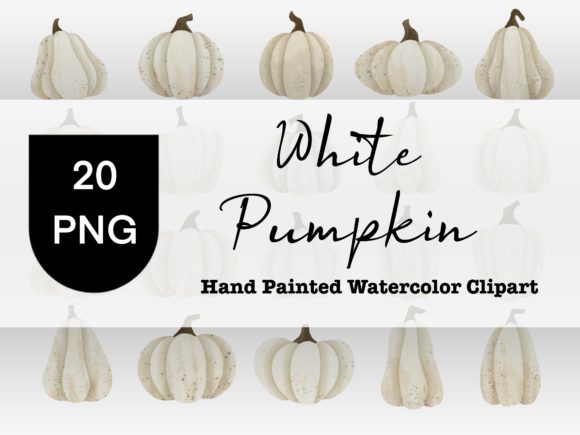 White Pumpkin Watercolor Clipart and Illustrations